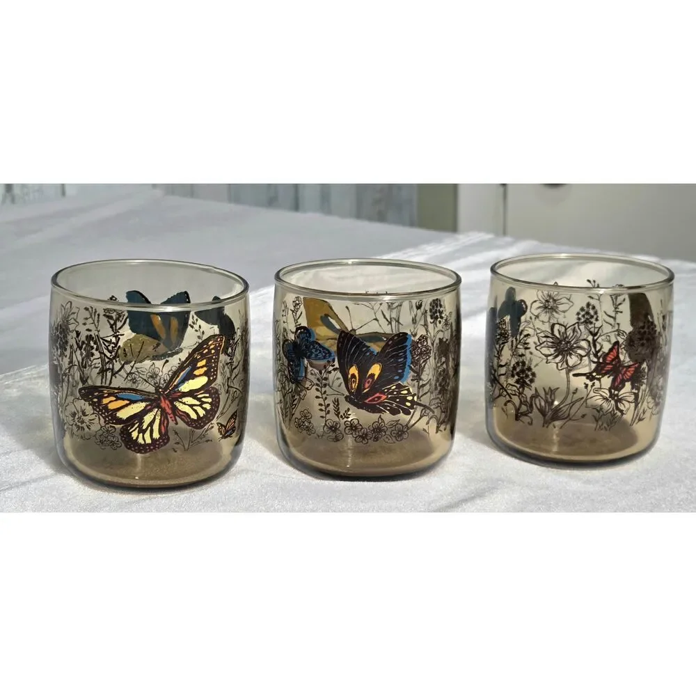 Set of 3 VTG MCM Anchor Hocking Butterfly Juice Glasses